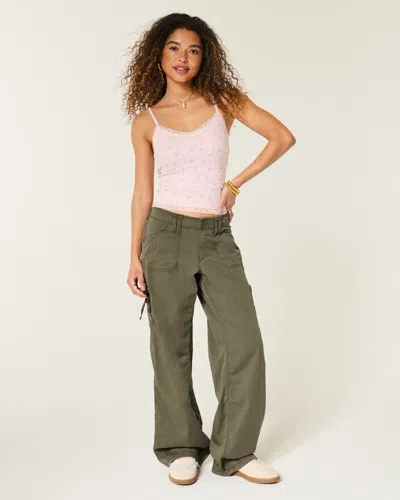 Hollister Low-rise Lace Trim Baggy Pants In Green