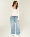 Hollister Low-rise Light Wash Chain Embroidery Baggy Jeans In Blue