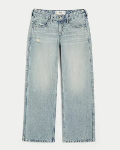 Hollister Low-rise Light Wash Distressed Baggy Jeans In Blue