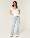 Hollister Low-rise Light Wash Relaxed Straight Jeans In Blue