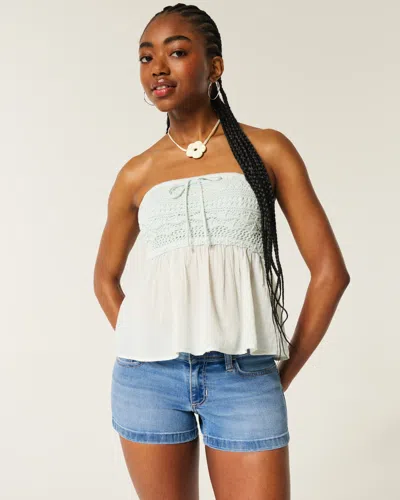 Hollister Low-rise Medium Wash Denim Shortie Shorts In White