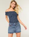 Hollister Low-rise Medium Wash Flag Embroidered Denim Mini Skort In Blue
