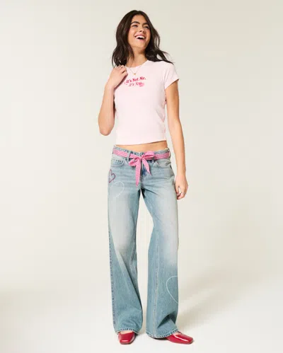 Hollister Low-rise Medium Wash Heart Embroidery Baggy Jeans In Brown