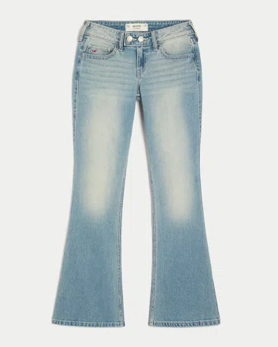 Hollister Low-rise Medium Wash Tab Waist Y2k Bootcut Jeans In Blue
