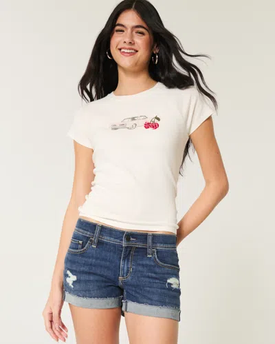Hollister Low-rise Ripped Dark Wash Denim Shortie Shorts In White