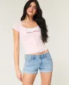 Hollister Low-rise Ripped Light Wash Denim Shortie Shorts In Blue