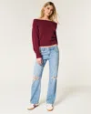 Hollister Low-rise Ripped Medium Wash Relaxed Straight Jeans In Blue