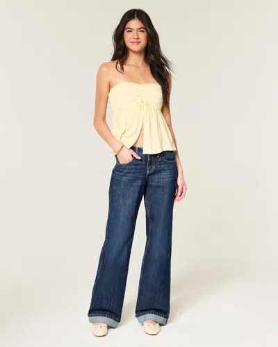 Hollister Low-rise Dark Wash Baggy Jeans In Blue