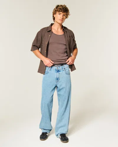 Hollister Low-rise Embroidered Graphic Baggy Jeans In Blue