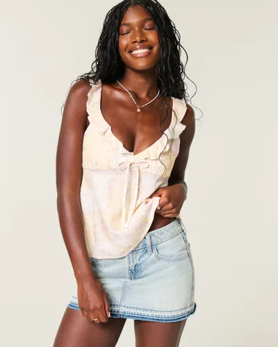 Hollister Low-rise Light Wash Denim Mini Skort In Blue