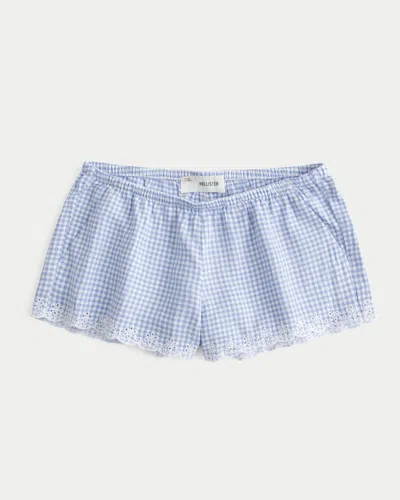 Hollister Low-rise Linen-blend Micro Pull-on Shorts In Light Blue Check