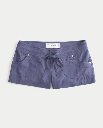 Hollister Low-rise Linen-blend Mini Shorts In Dark Blue