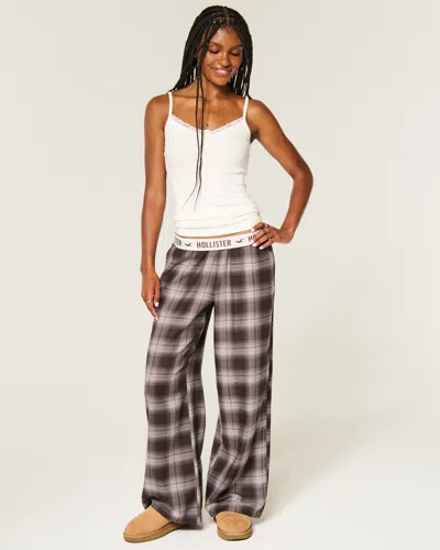 Hollister Low-rise Logo Waist Flannel Pants In Brown Plaid