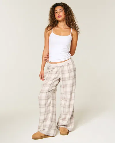 Hollister Low-rise Logo Waist Flannel Pants In Cream Plaid