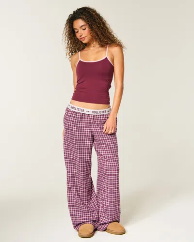 Hollister Low-rise Logo Waist Flannel Pants In Dark Red Plaid