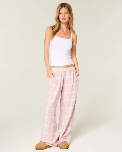Hollister Low-rise Logo Waist Flannel Pants In Light Pink Plaid