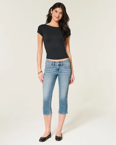 Hollister Low-rise Medium Wash Capri Jeans In Blue