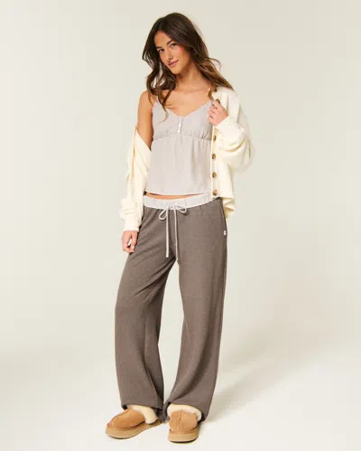 Hollister Low-rise Wide-leg Knit Pants In Brown Heather