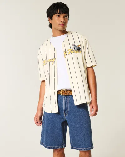 Hollister Medium Wash Baggy Denim Shorts In Blue