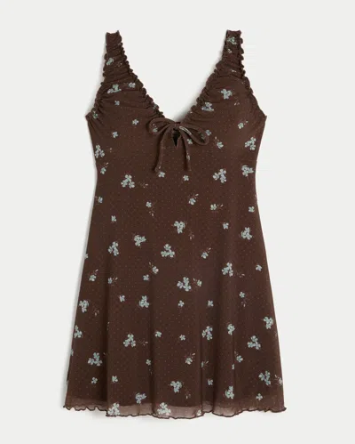 Hollister Mesh Knit Mini Dress In Brown