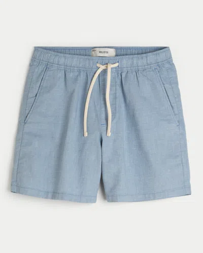 Hollister Mid-thigh Linen-blend Pull-on Shorts In Blue