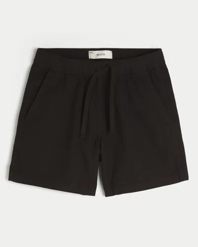 Hollister Mid-thigh Linen-blend Pull-on Shorts In Black