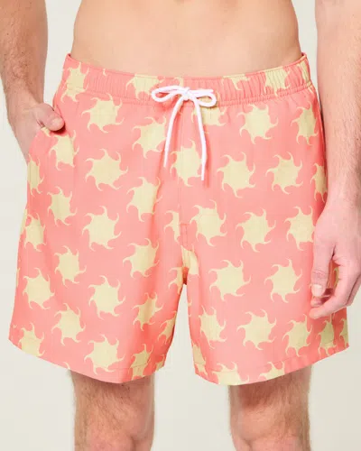 Hollister Mid-thigh Volley Swim Trunks In Pink
