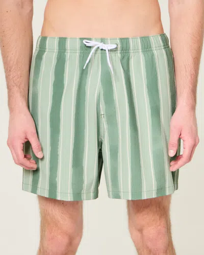 Hollister Mid-thigh Volley Swim Trunks In Green