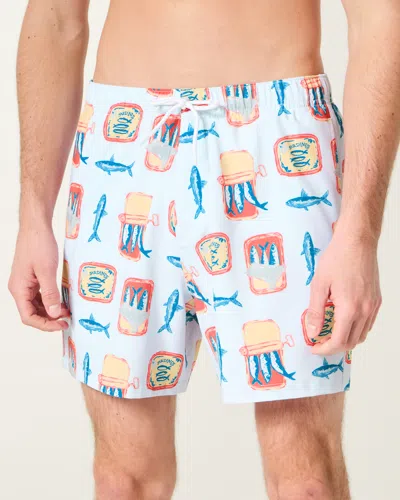 Hollister Mid-thigh Volley Swim Trunks In Blue