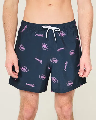Hollister Mid-thigh Volley Swim Trunks In Blue