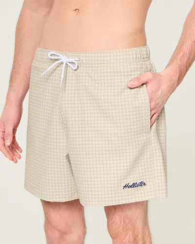 Hollister Mid-thigh Volley Swim Trunks In Neutral
