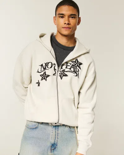 Hollister No Fear Graphic Zip-up Hoodie In Neutral