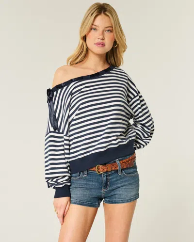 Hollister Off-the-shoulder Tie Sweatshirt In Blue