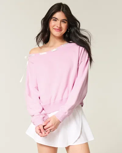 Hollister Off-the-shoulder Tie Sweatshirt In Pink
