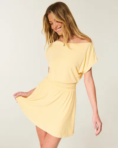 Hollister Off-the-shoulder Knit Mini Dress In Yellow