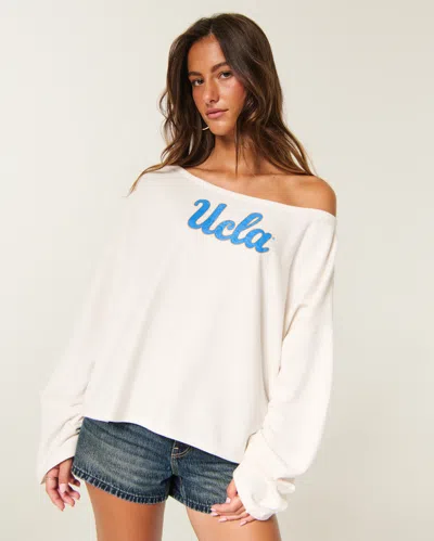 Hollister Off-the-shoulder Ucla Bruins Graphic Sweatshirt In White