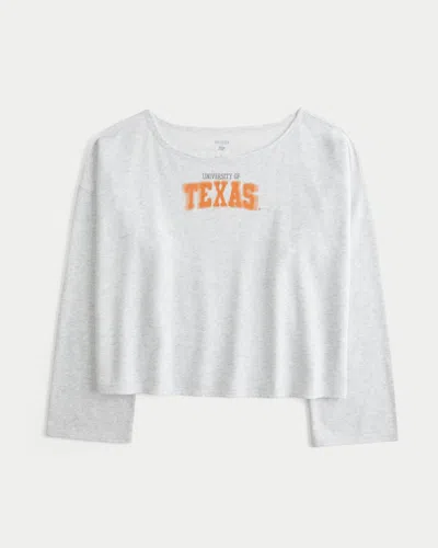 Hollister Off-the-shoulder University Of Texas At Austin Longhorns Graphic Sweatshirt In Light Heather Grey
