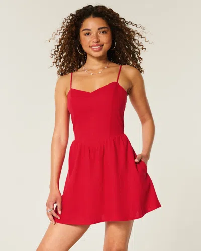 Hollister Open-back Linen-blend Skort Dress In Red