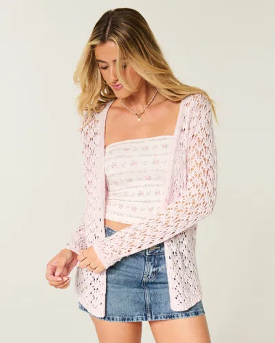 Hollister Open-stitch No-close Cardigan In Pink