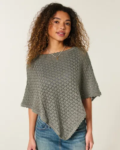 Hollister Open-stitch Sequin Poncho In Gray