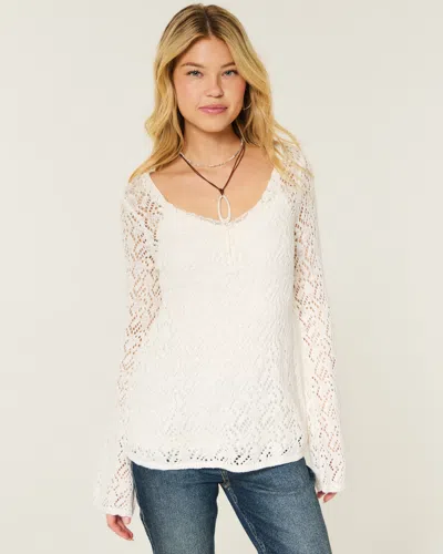 Hollister Open-stitch V-neck Sweater In White