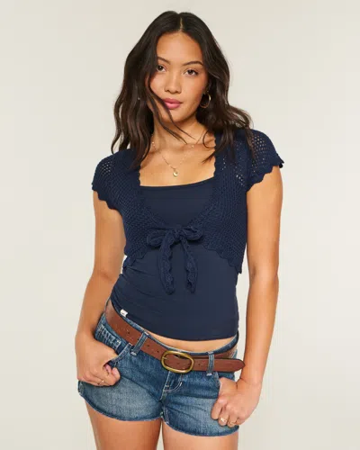Hollister Open-stitch Tie Front Shrug In Brown