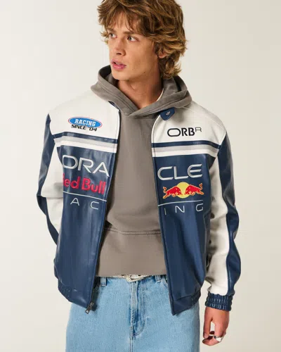 Hollister Oracle Red Bull Racing Graphic Faux Leather Jacket In Blue