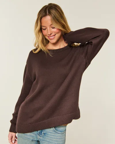 Hollister Crew Neck Knitted Sweater In Brown