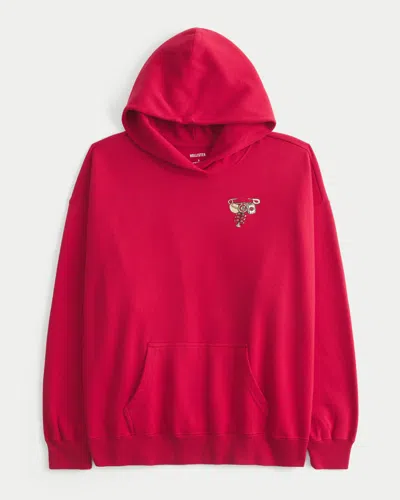 Hollister Oversized Good Luck Charm Graphic Hoodie In Red