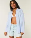 Hollister Oversized Linen-blend Shirt In Blue
