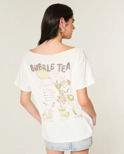 Hollister Oversized Off-the-shoulder Bubble Tea Graphic Tee In White