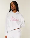 Hollister Oversized Sparkle Logo Graphic Hoodie In White