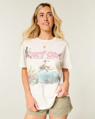 Hollister Oversized Surf Girl Logo Graphic Tee In White