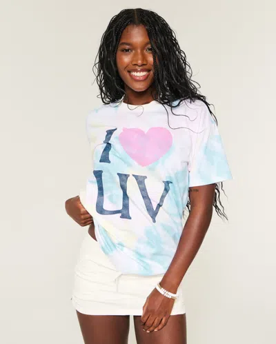 Hollister Oversized Tie-dye I Heart Uv Graphic Tee In White